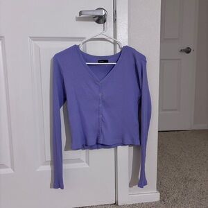 Hotwind Purple Crop Top Long Sleeve Shirt Stretchy Size L Large